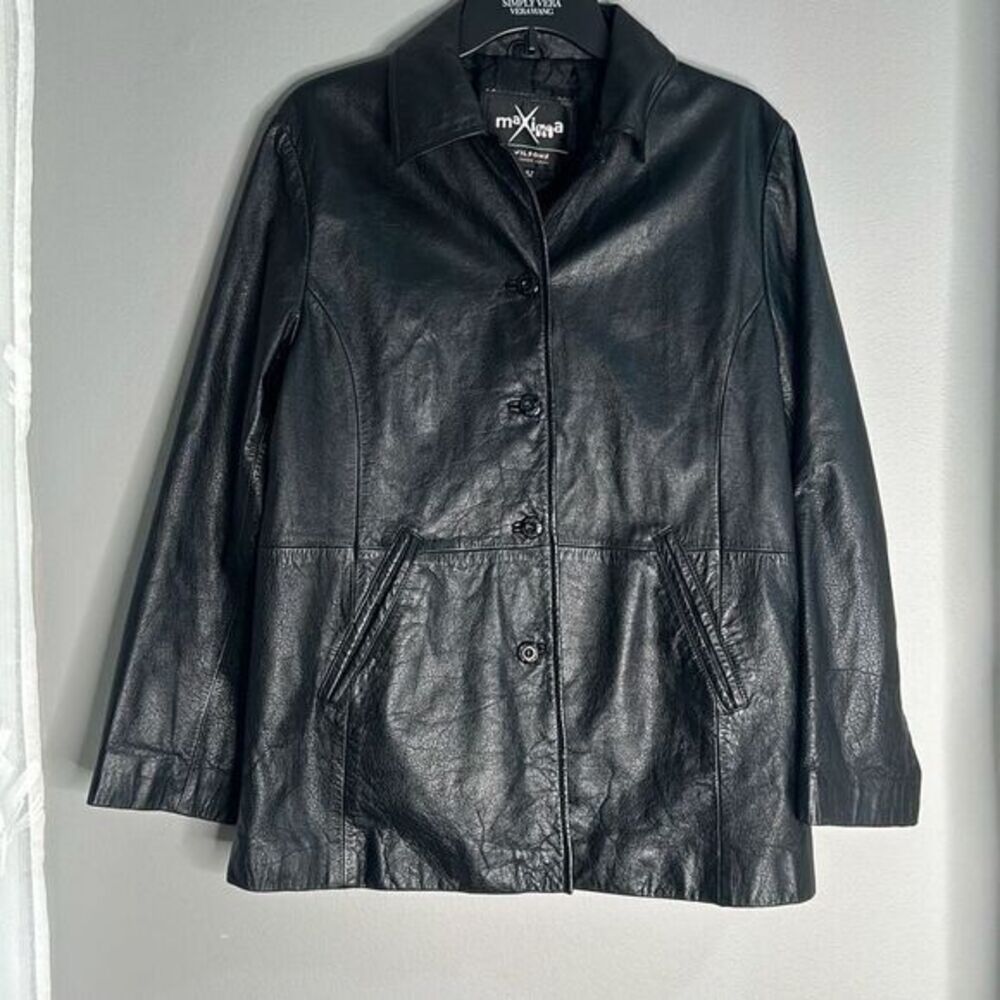 Maxima Wilson's leather 90s button up leather jacket woman's size large‎
